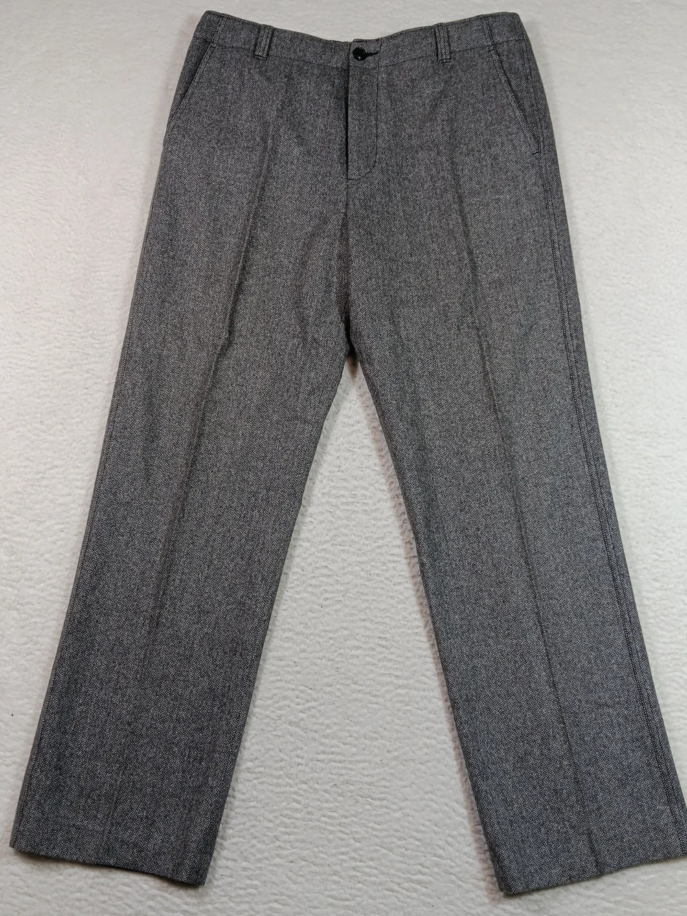 Vintage J Crew Pants Mens 36x34 Gray Wool Herringbone Pleated Pants Office